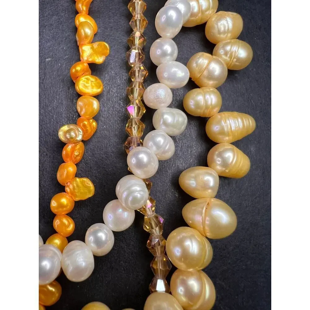NEW yellow freshwater pearl multi strand necklace with sterling silver clasp
